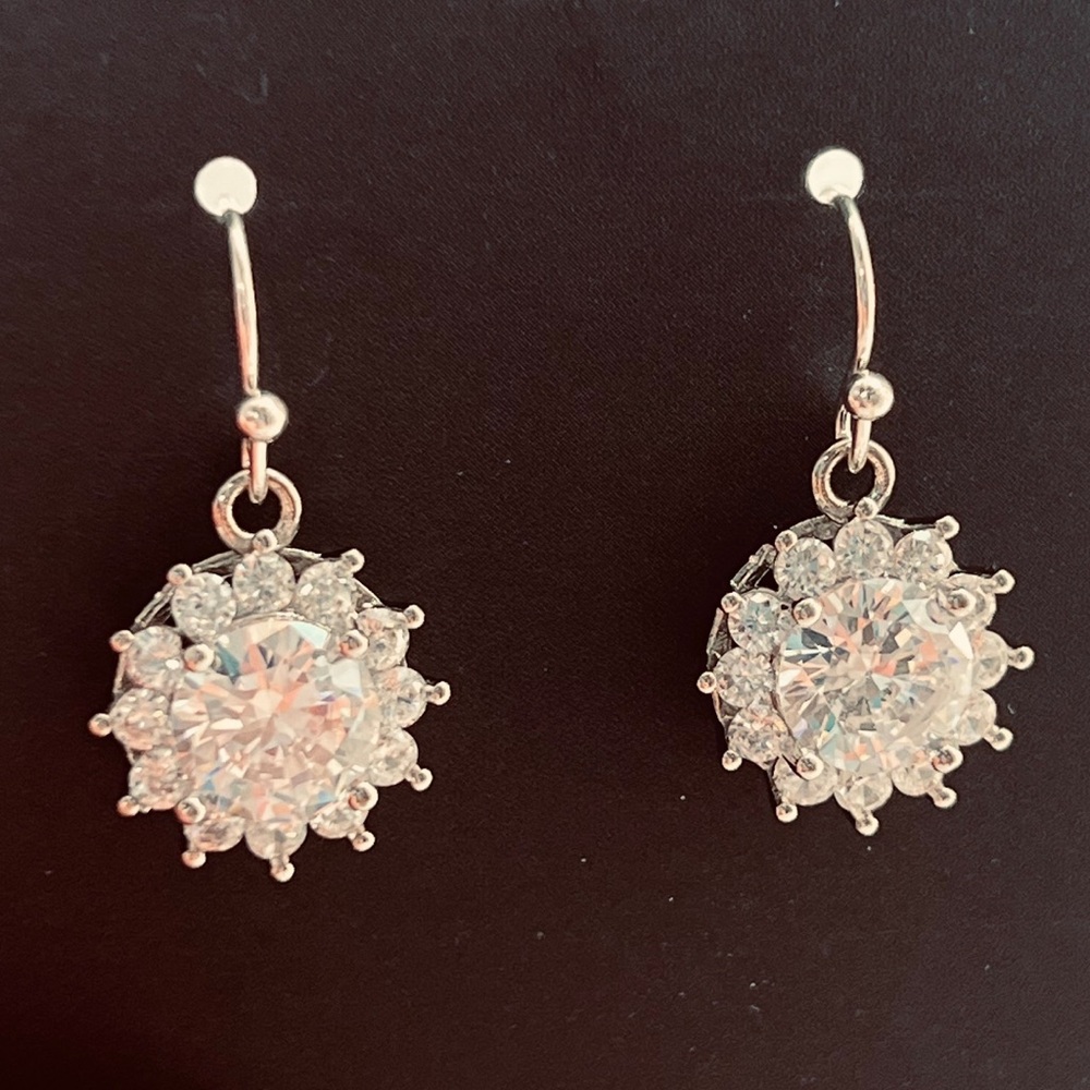 Crystal Flower Earrings with Sterling Silver Ear Wires - Picture 3 of 3